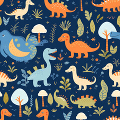 Kids drawing dinosaurs digital art seamless pattern, the design for apply a variety of graphic works