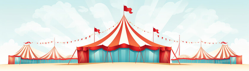 Circus tent flat design top view festival theme cartoon drawing vivid
