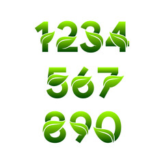 Leaf nature font number style vector design elements