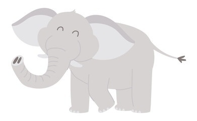 Cute elephant in flat design. Happy wildlife pet, safari park animal. Vector illustration isolated.