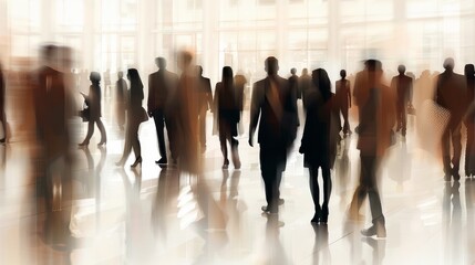 Silhouette of busy people in business setting, perfect for corporate and lifestyle imagery.