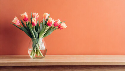 bouquet of tulips on a peachy background