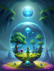 Ethereal Crystal Ball Game: A Fantastical Journey Among the Clouds - Enchanting Concept Art for Gaming Adventure, 