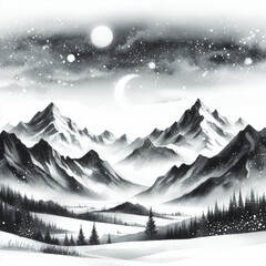 winter landscape with mountains