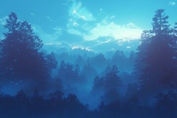 Fototapeta premium tranquil foggy forest landscape with a babbling brook and moss-covered rocks