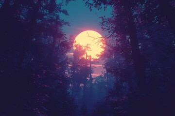 peaceful moonlit forest landscape with a sense of harmony and balance
