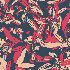 Grunge floral seamless pattern. flowers hand drawn seamless pattern. Ink brush texture. 