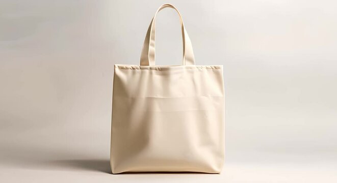 Mockup of a canvas tote bag for shopping design on a light gray background. Concept Product Mockup, Tote Bag, Shopping, Design, Light Gray Background