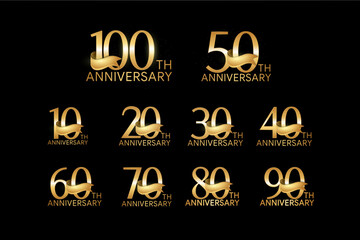 set anniversary logotype gold ribbon golden anniversary celebration emblem design