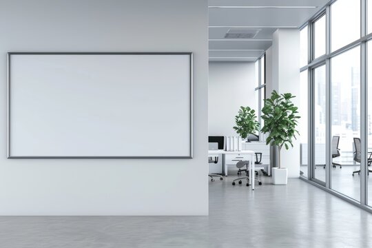 Corporate branding logo frame mockup in modern business office reception background