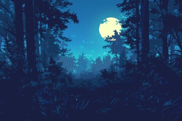 Fototapeta premium mystical moonlit forest illustration with ethereal glow