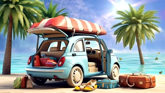 classic car picnic on beach with  trees