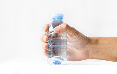 Water bottle with Hand on white Background