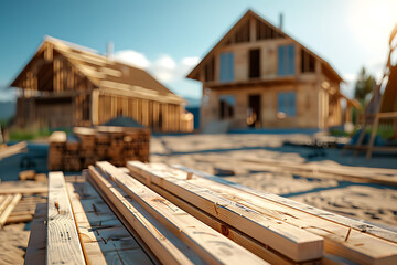 Obraz premium Holzhäuser im Rohbau in Außenansicht