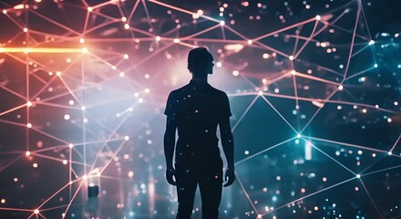 Human silhouette in network exploring neuronal connections representing selfdiscovery and introspection. Concept Silhouette, Network, Neuronal Connections, Self-Discovery, Introspection
