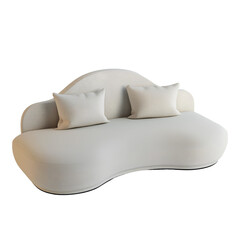 Modern Cream Curved Sofa with Cushions in Minimalist Design, isolated, transparent background, white background, no background