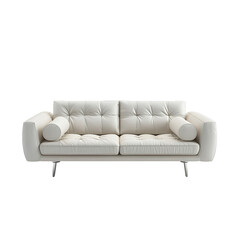 Modern White Tufted Sofa with Cylindrical Cushions, isolated, transparent background, white background, no background