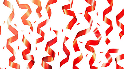 Red ribbon swirls on white background, ideal for festive decoration and holiday themes.