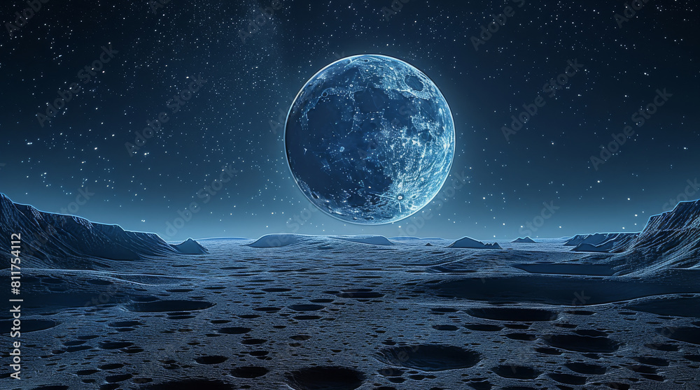Poster a dark night sky with the moon and earth shadow in view. generative ai.