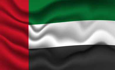 Waving UAE Flag 3D Illustration. The National Flag of the United Arab Emirates.