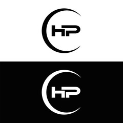 HP logo. H P design. White HP letter. HP, H P letter logo design. Initial letter HP linked circle uppercase monogram logo. H P letter logo vector design.