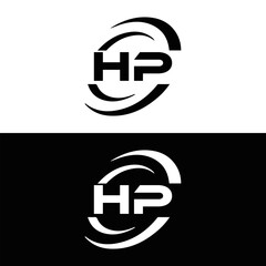 HP logo. H P design. White HP letter. HP, H P letter logo design. Initial letter HP linked circle uppercase monogram logo. H P letter logo vector design.