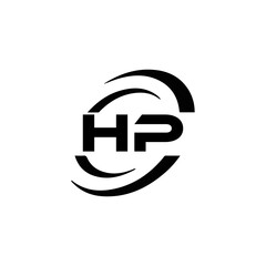 HP logo. H P design. White HP letter. HP, H P letter logo design. Initial letter HP linked circle uppercase monogram logo. H P letter logo vector design.