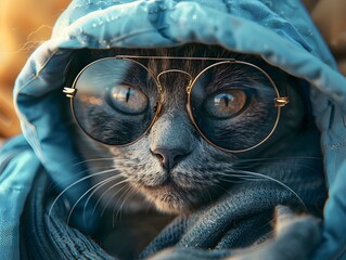 Charismatic Cat Influencer Styled in Trendy Accessories Contemplates the with Expressive Eyes