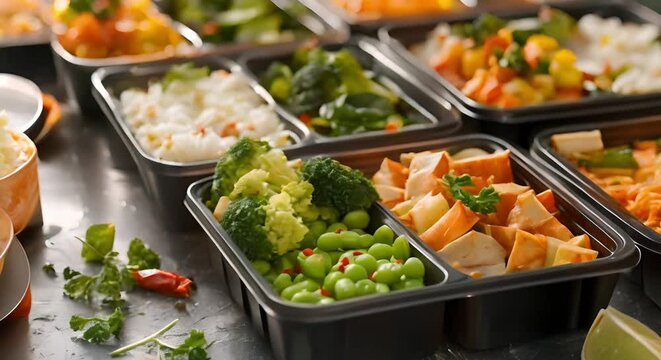 Portion-Controlled Meal Prep for Healthy Eating Habits. Concept Healthy Eating, Portion-Control, Meal Prep, Balanced Diet, Nutrition
