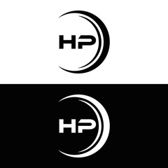 HP logo. H P design. White HP letter. HP, H P letter logo design. Initial letter HP linked circle uppercase monogram logo. H P letter logo vector design.