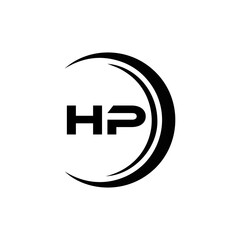 Fototapeta premium HP logo. H P design. White HP letter. HP, H P letter logo design. Initial letter HP linked circle uppercase monogram logo. H P letter logo vector design.