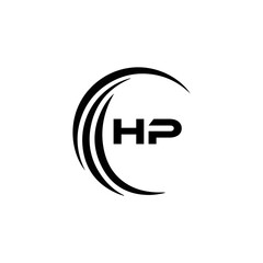 HP logo. H P design. White HP letter. HP, H P letter logo design. Initial letter HP linked circle uppercase monogram logo. H P letter logo vector design.
