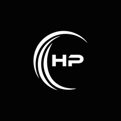 HP logo. H P design. White HP letter. HP, H P letter logo design. Initial letter HP linked circle uppercase monogram logo. H P letter logo vector design.