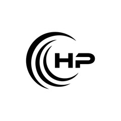 HP logo. H P design. White HP letter. HP, H P letter logo design. Initial letter HP linked circle uppercase monogram logo. H P letter logo vector design.