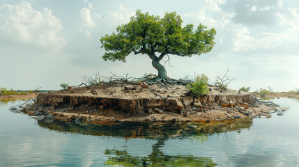 Fototapeta premium A tree is growing on a small island in the middle of a body of water
