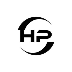 HP logo. H P design. White HP letter. HP, H P letter logo design. Initial letter HP linked circle uppercase monogram logo. H P letter logo vector design.