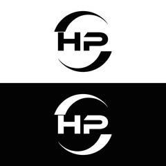 HP logo. H P design. White HP letter. HP, H P letter logo design. Initial letter HP linked circle uppercase monogram logo. H P letter logo vector design.