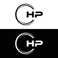 HP logo. H P design. White HP letter. HP, H P letter logo design. Initial letter HP linked circle uppercase monogram logo. H P letter logo vector design.