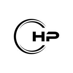 HP logo. H P design. White HP letter. HP, H P letter logo design. Initial letter HP linked circle uppercase monogram logo. H P letter logo vector design.
