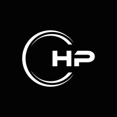 HP logo. H P design. White HP letter. HP, H P letter logo design. Initial letter HP linked circle uppercase monogram logo. H P letter logo vector design.