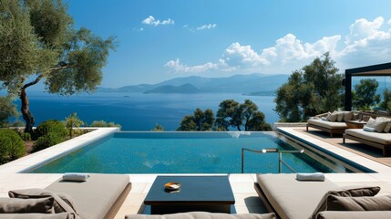 Panoramic ocean view from an infinity pool, suitable for promotions in luxury travel and lifestyle sectors.