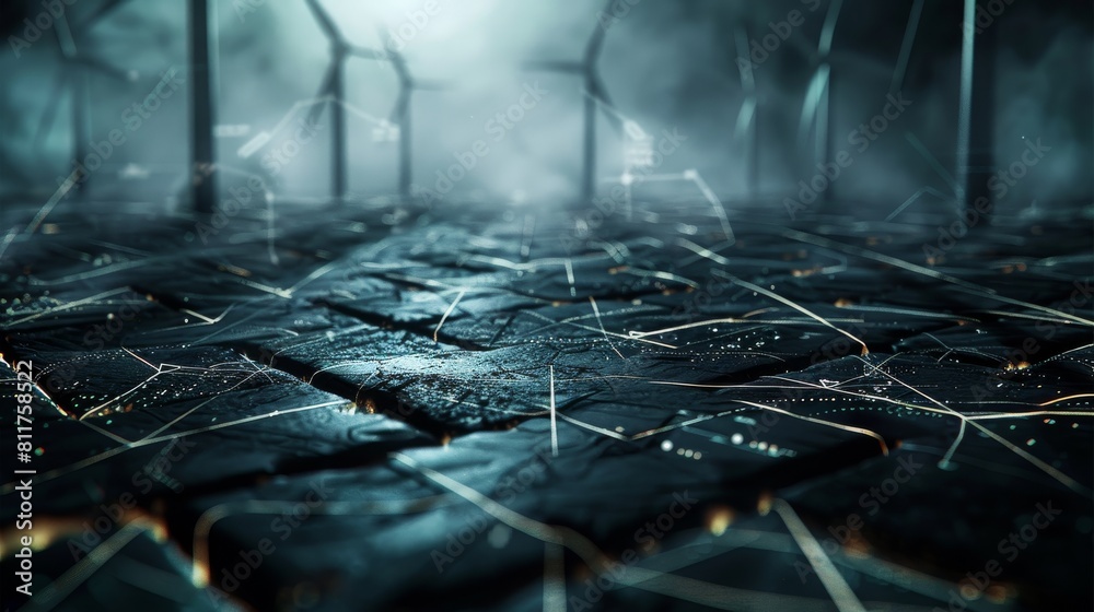 Aufkleber A dark background with data and wind energy very lightly for a presentation background. Generative AI.