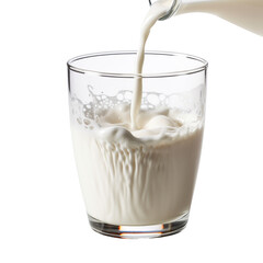 pouring milk into a glass isolated on transparent background