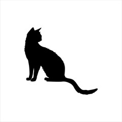 Vector cat sitting silhouette isolated on white background. Black cat silhouette icon illustration.