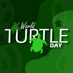 World Turtle Day event banner. Illustration of several turtles in the sea with bold text to celebrate on May 23rd