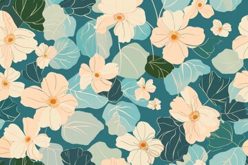 Seamless pattern with flowers and leaves. Hand-drawn . Floral pattern for wallpaper or fabric. Flowers and leaves. Texture background.. Beautiful simple AI generated image in 4K, unique.