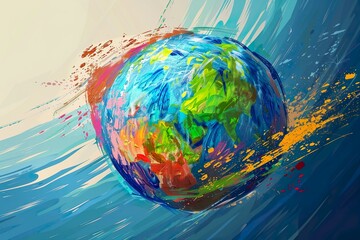 Colorful Dynamic Earth Globe Painting Illustration - Vibrant Low Poly Style, Logo Design