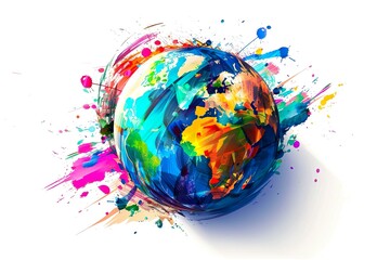 Colorful Dynamic Earth Globe Painting Illustration - Vibrant Low Poly Style, Logo Design