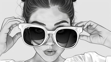 Stylish woman in sunglasses, comic style, great for fashion and lifestyle ads.