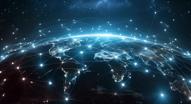 Global internet business network connecting people worldwide through various communication technologies and services. Concept Internet Connectivity, Business Networking, Communication Technologies